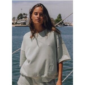 EUC Daily Drills Harbor Green Oversized Cropped Sleeve Crew Sweatshirt XS/S